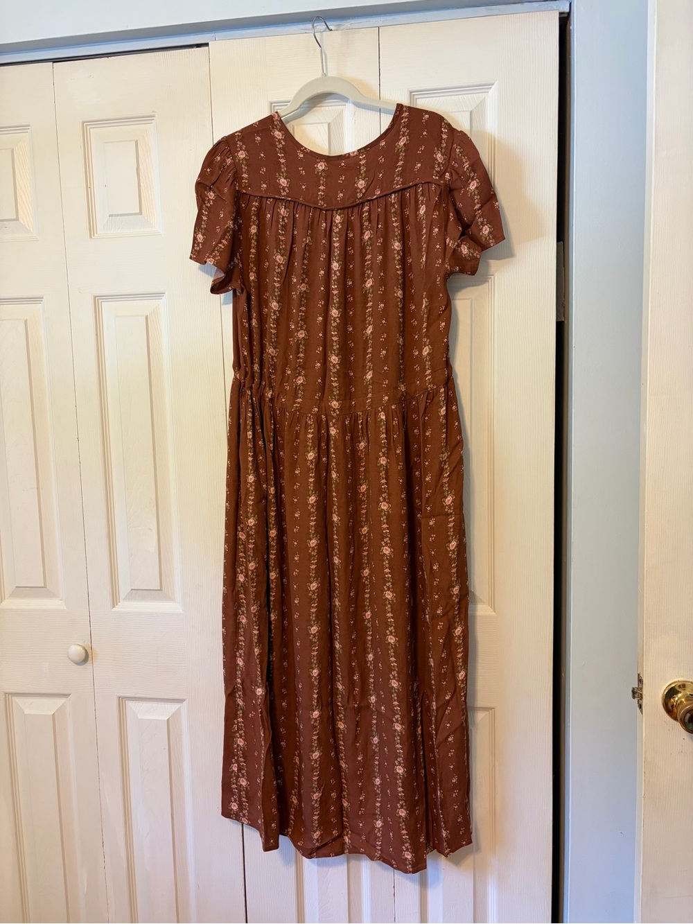 Christy Dawn Brown Floral Wrap Midi Dress Cottage Prairie Fall Floral - Picture 4 of 6